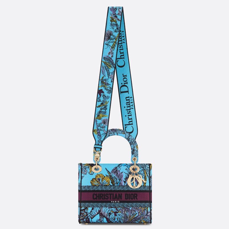 Medium Lady D-lite Bag In Toile de Jouy Voyage Motif Canvas Celestial Blue - Image 5