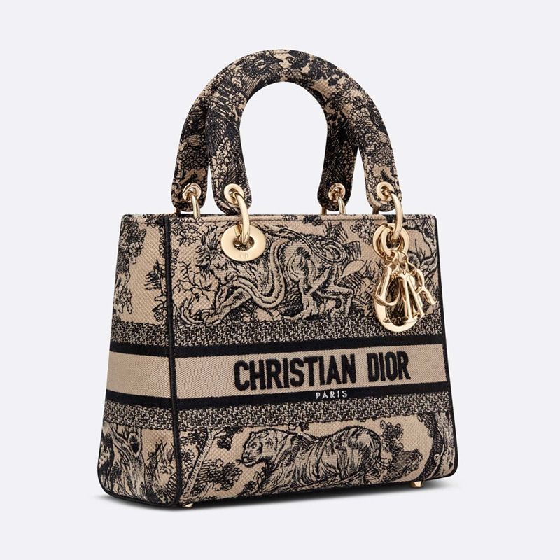 Medium Lady D-lite Bag In Toile de Jouy Motif Canvas Beige - Image 2