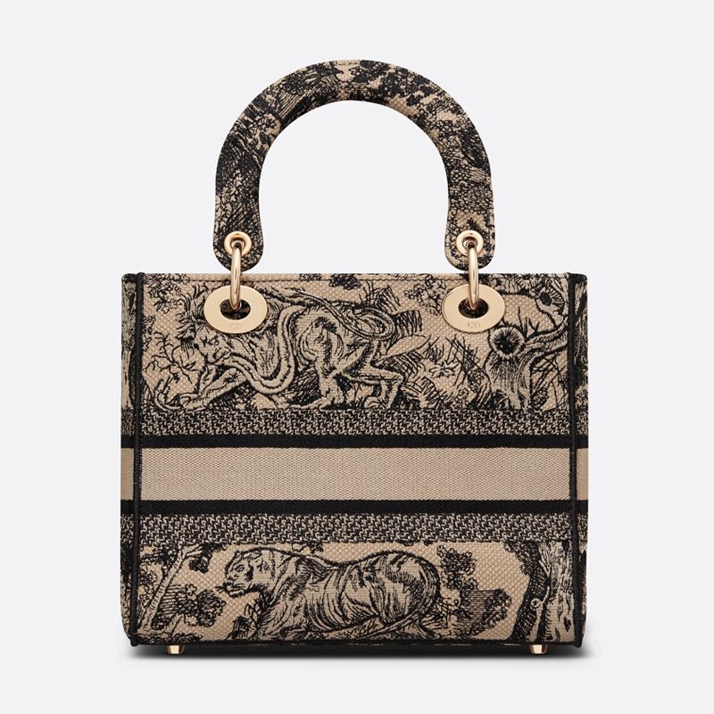 Medium Lady D-lite Bag In Toile de Jouy Motif Canvas Beige - Image 3