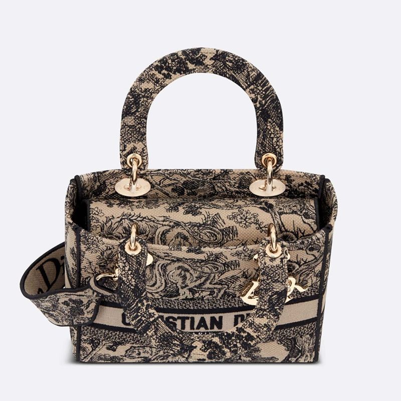 Medium Lady D-lite Bag In Toile de Jouy Motif Canvas Beige - Image 4