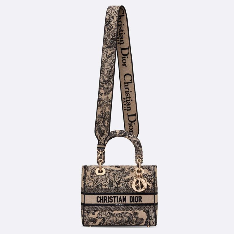 Medium Lady D-lite Bag In Toile de Jouy Motif Canvas Beige - Image 5