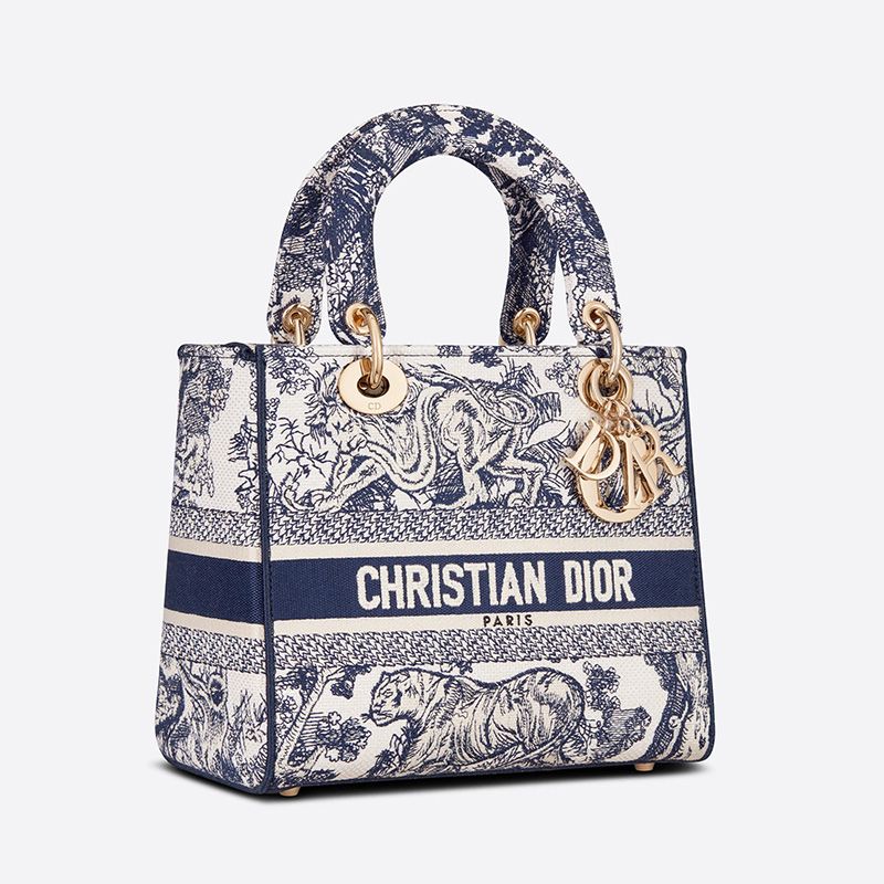 Medium Lady D-lite Bag In Toile de Jouy Motif Canvas Blue - Image 2