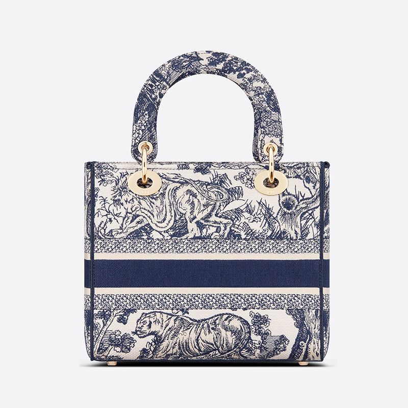 Medium Lady D-lite Bag In Toile de Jouy Motif Canvas Blue - Image 3