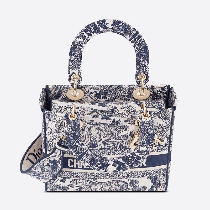Medium Lady D-lite Bag In Toile de Jouy Motif Canvas Blue - Image 4