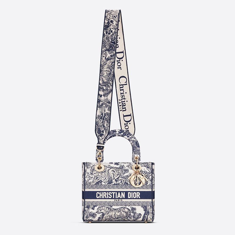 Medium Lady D-lite Bag In Toile de Jouy Motif Canvas Blue - Image 5