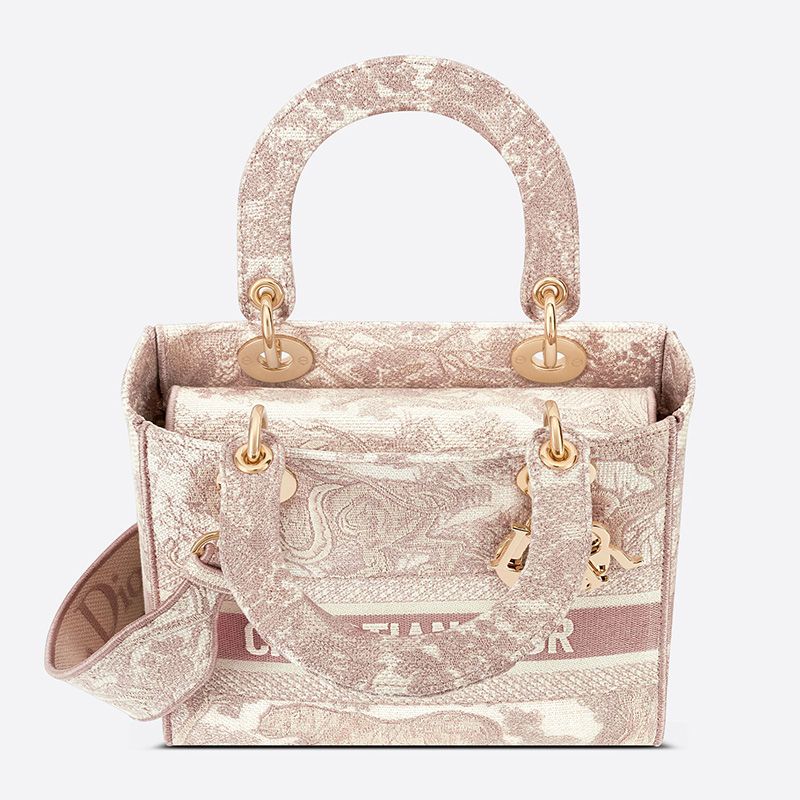 Medium Lady D-lite Bag In Toile de Jouy Motif Canvas Cherry - Image 4