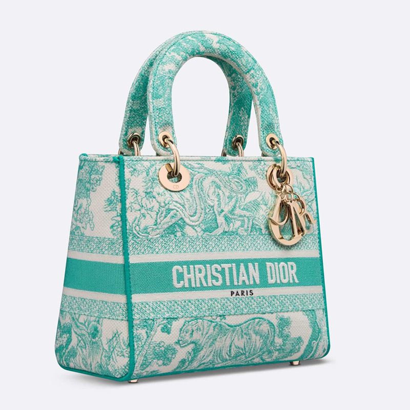 Medium Lady D-lite Bag In Toile de Jouy Motif Canvas Green - Image 2