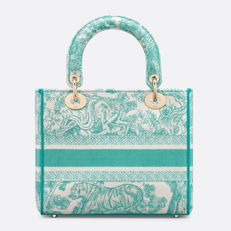 Medium Lady D-lite Bag In Toile de Jouy Motif Canvas Green - Image 3
