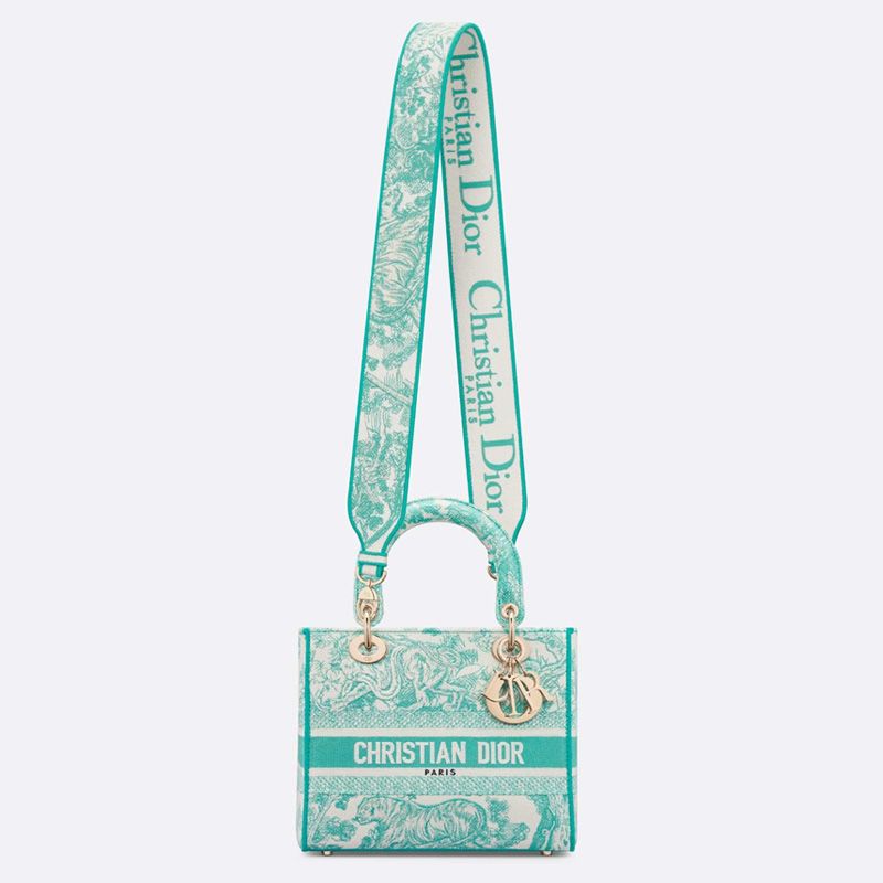 Medium Lady D-lite Bag In Toile de Jouy Motif Canvas Green - Image 5