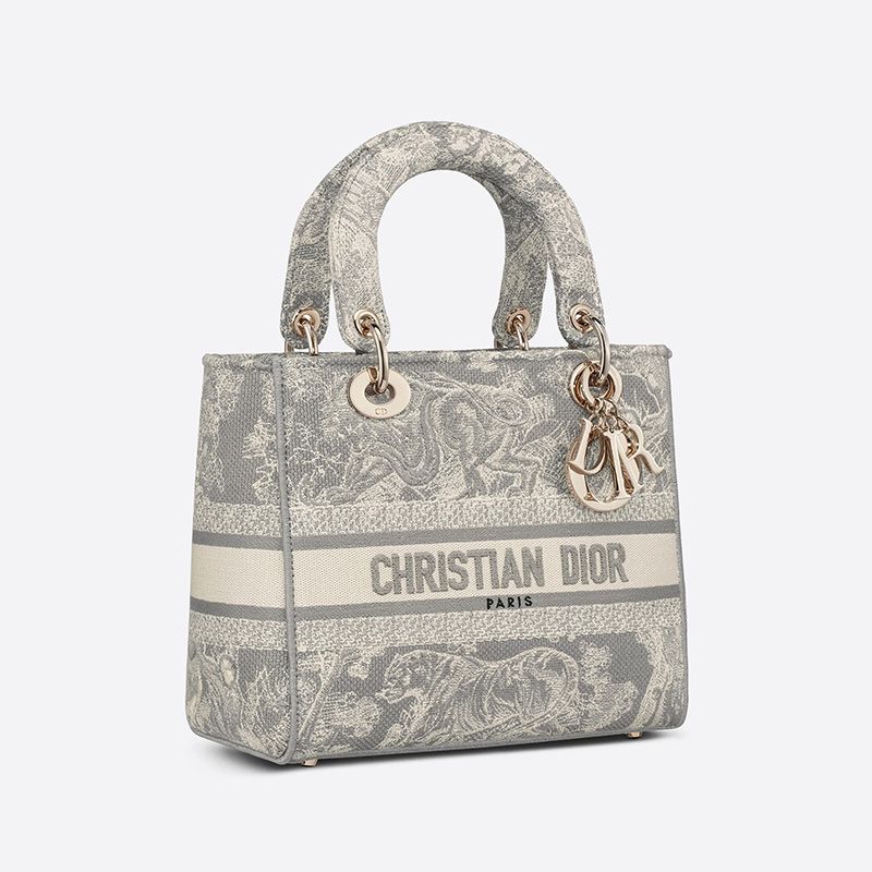 Medium Lady D-lite Bag In Toile de Jouy Motif Canvas Grey - Image 2