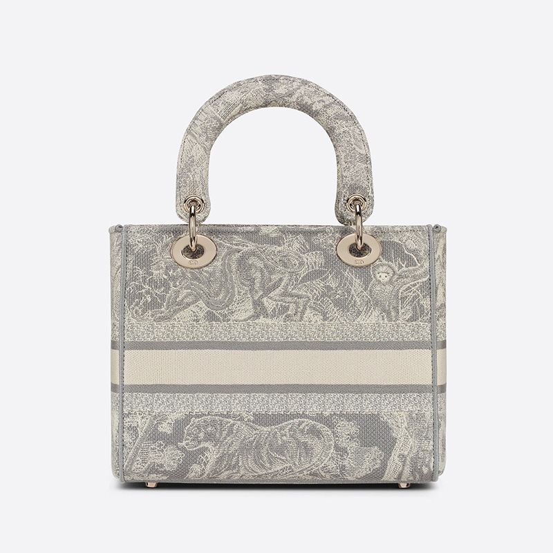 Medium Lady D-lite Bag In Toile de Jouy Motif Canvas Grey - Image 3