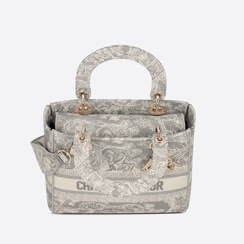 Medium Lady D-lite Bag In Toile de Jouy Motif Canvas Grey - Image 4
