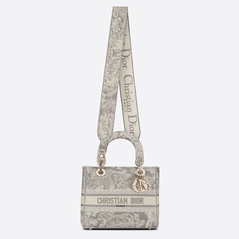 Medium Lady D-lite Bag In Toile de Jouy Motif Canvas Grey - Image 5