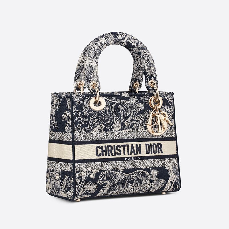 Medium Lady D-lite Bag In Toile de Jouy Motif Canvas Navy Blue - Image 2