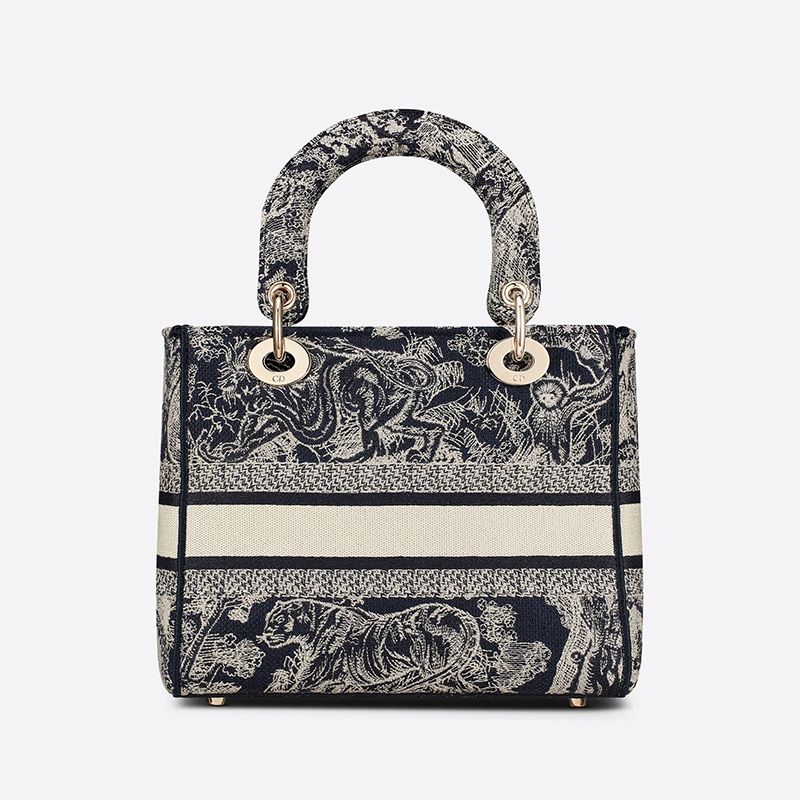 Medium Lady D-lite Bag In Toile de Jouy Motif Canvas Navy Blue - Image 3