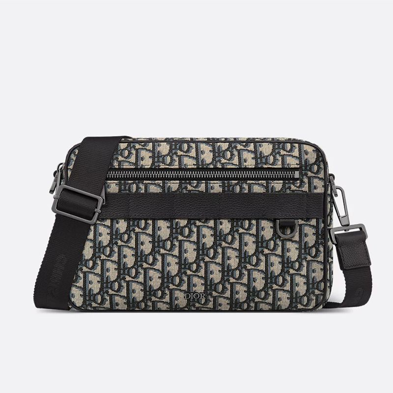 Maxi Dior Safari Bag with Strap In Oblique Motif Canvas Blue