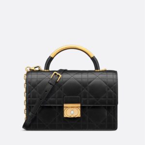Medium Dior Ange Bag In Macrocannage Lambskin Black