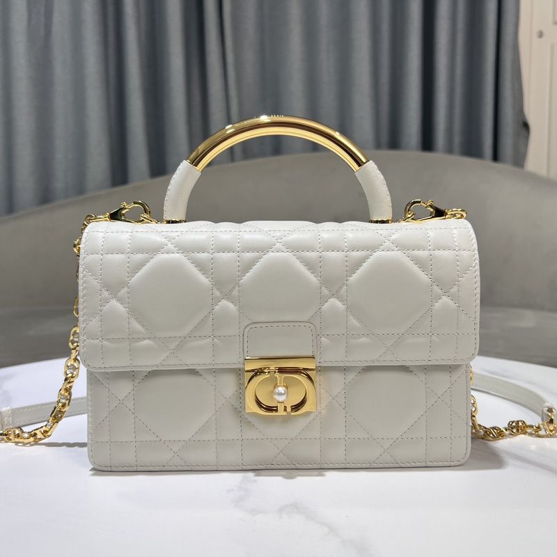 Medium Dior Ange Bag In Macrocannage Lambskin White