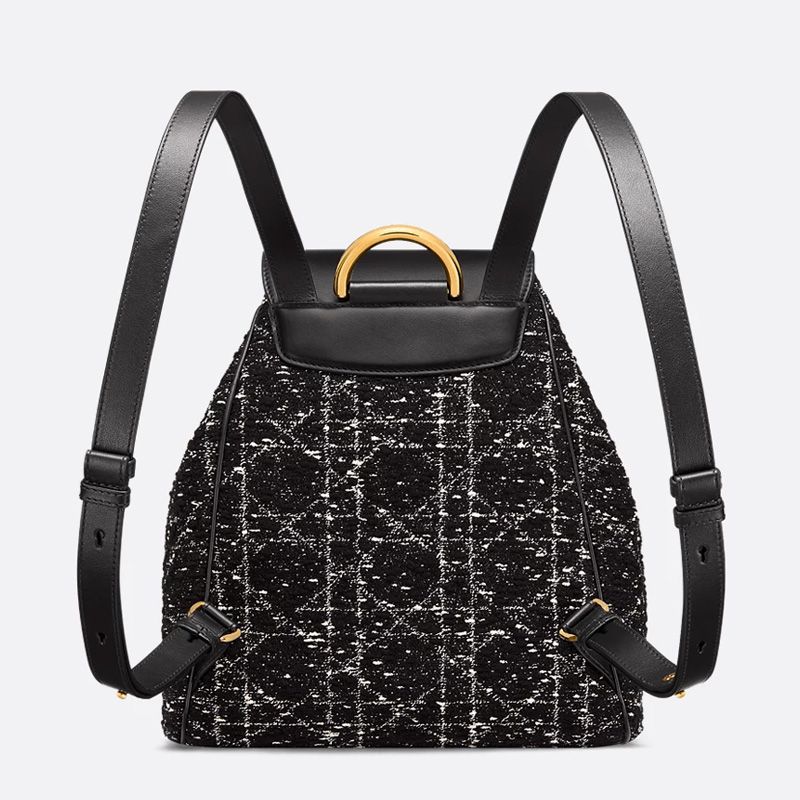 Medium Dior Caro Backpack In Cannage Motif Tweed Black - Image 2
