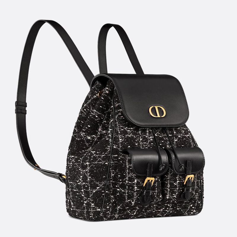 Medium Dior Caro Backpack In Cannage Motif Tweed Black - Image 3