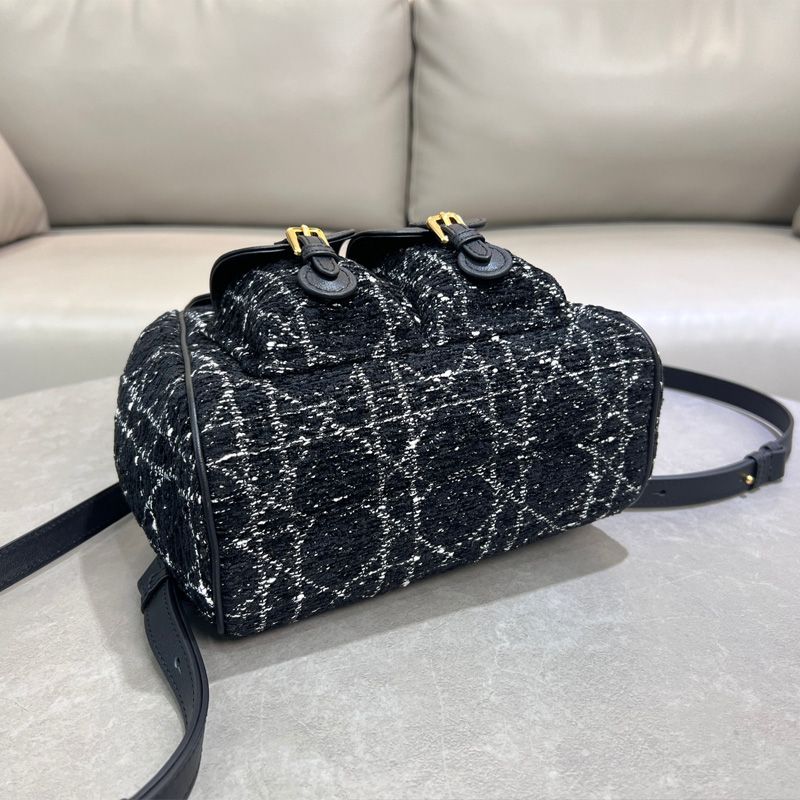Medium Dior Caro Backpack In Cannage Motif Tweed Black - Image 4
