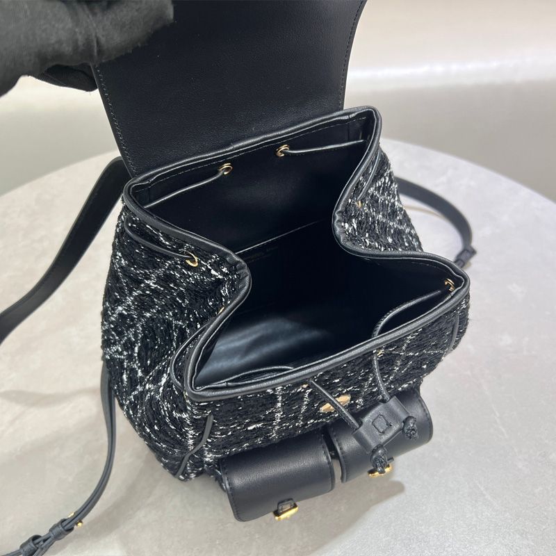 Medium Dior Caro Backpack In Cannage Motif Tweed Black - Image 5