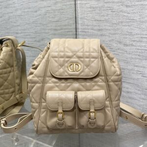 Medium Dior Caro Backpack In Macrocannage Lambskin Apricot