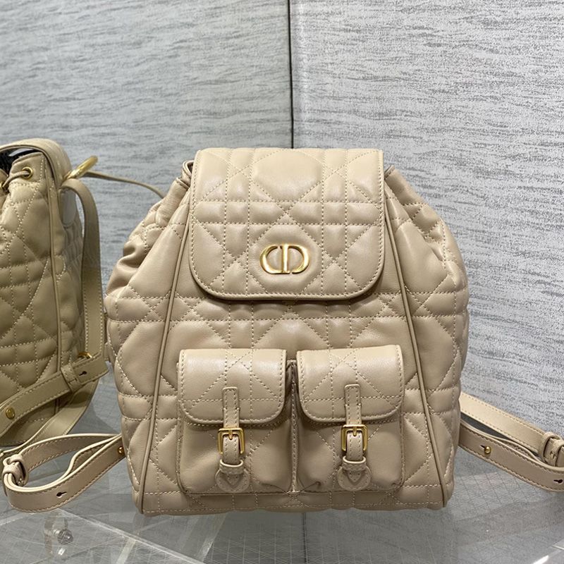 Medium Dior Caro Backpack In Macrocannage Lambskin Apricot