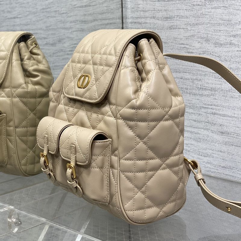 Medium Dior Caro Backpack In Macrocannage Lambskin Apricot - Image 3