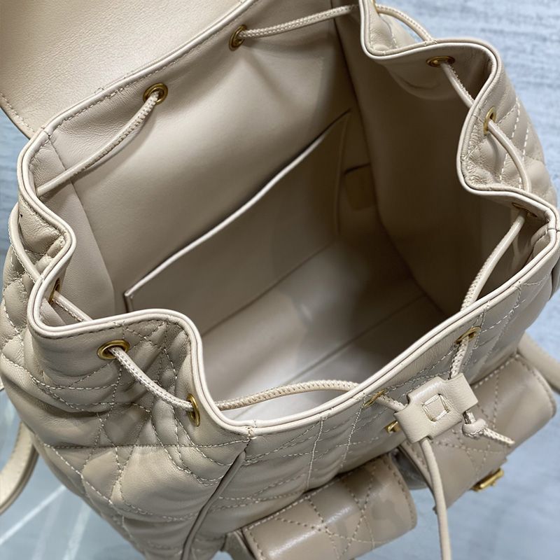 Medium Dior Caro Backpack In Macrocannage Lambskin Apricot - Image 5