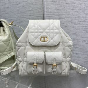 Medium Dior Caro Backpack In Macrocannage Lambskin White