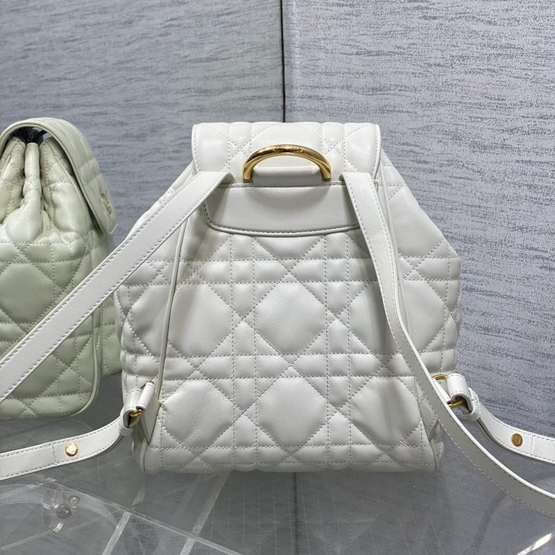 Medium Dior Caro Backpack In Macrocannage Lambskin White - Image 2