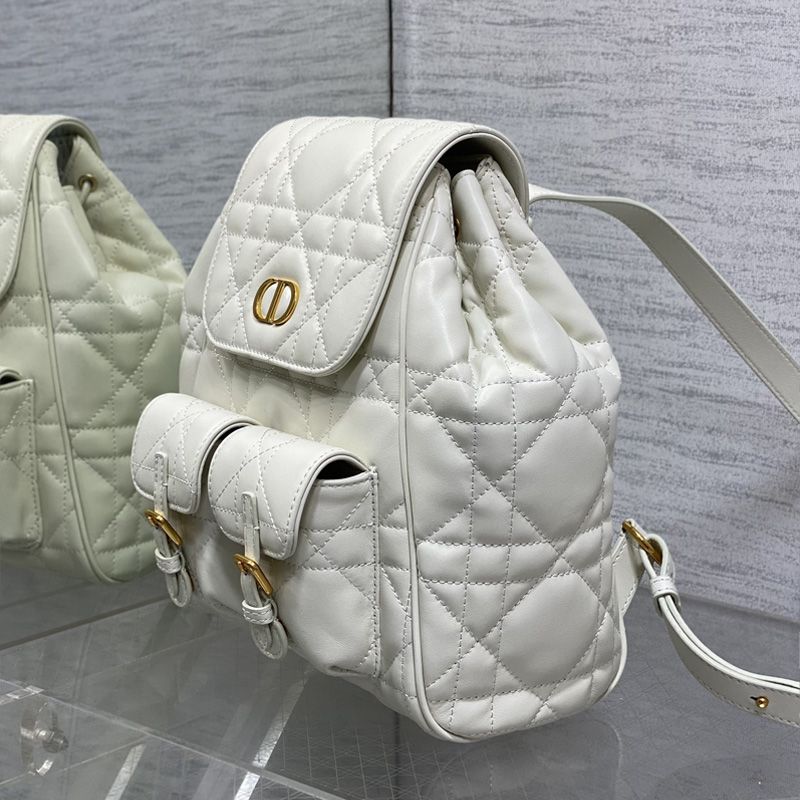 Medium Dior Caro Backpack In Macrocannage Lambskin White - Image 3