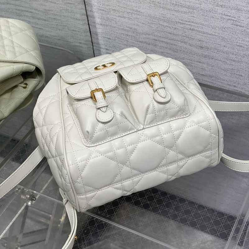 Medium Dior Caro Backpack In Macrocannage Lambskin White - Image 4