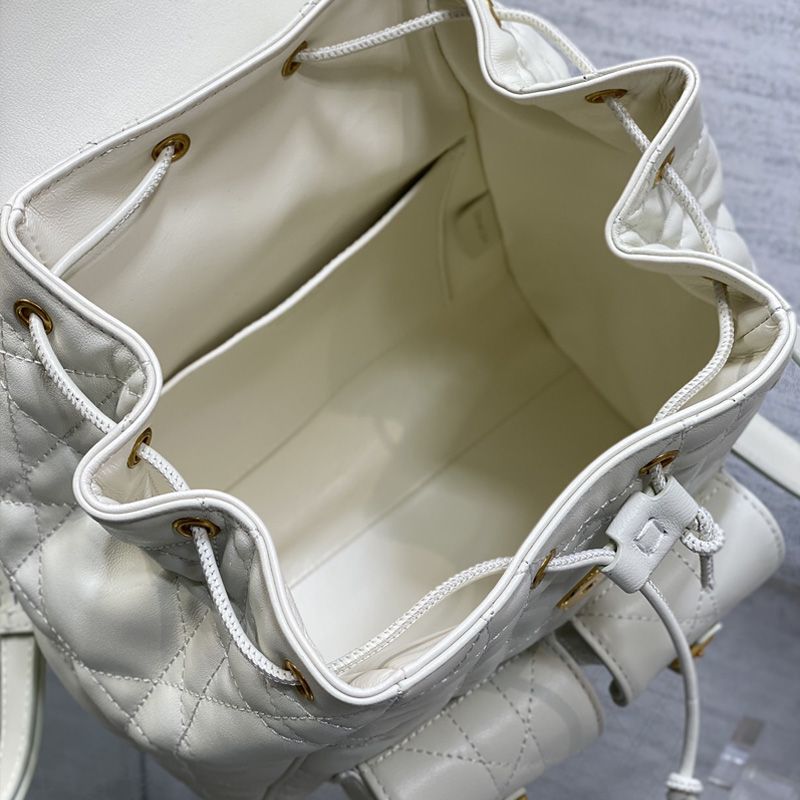 Medium Dior Caro Backpack In Macrocannage Lambskin White - Image 5