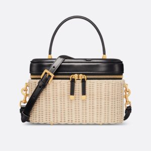 Medium Dior CD Signature Vanity Case Wicker and Calfskin Black
