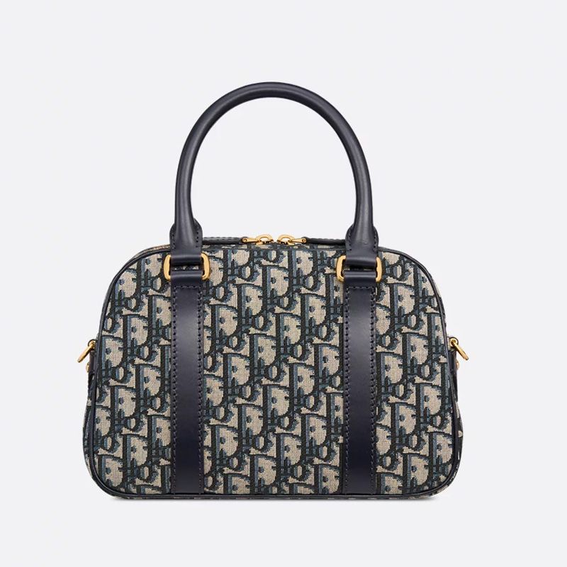 Medium Dior D-Vibe Bowling Bag In Oblique Motif Canvas Blue - Image 2