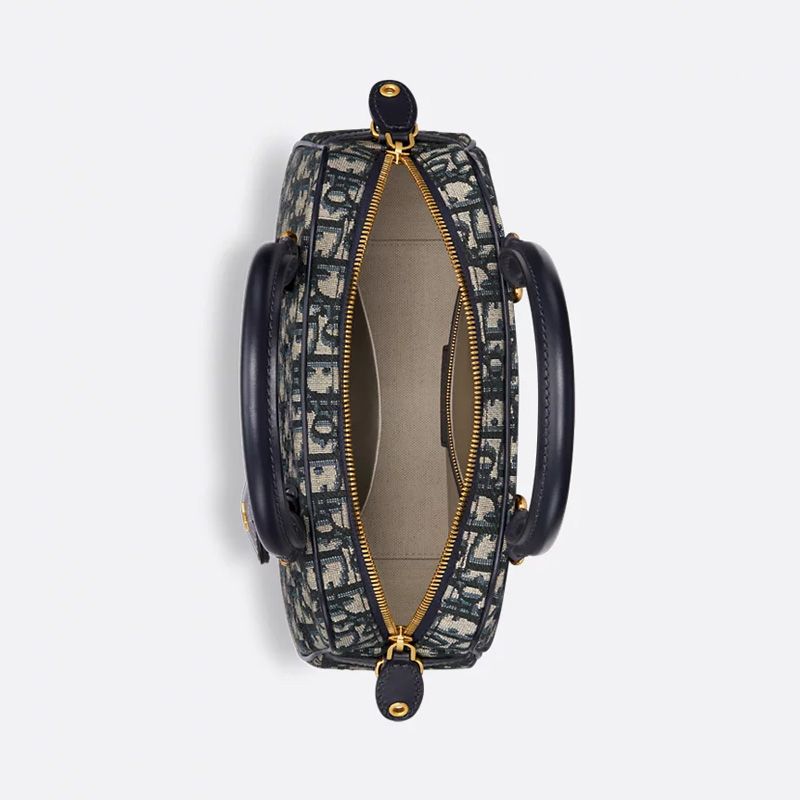 Medium Dior D-Vibe Bowling Bag In Oblique Motif Canvas Blue - Image 4