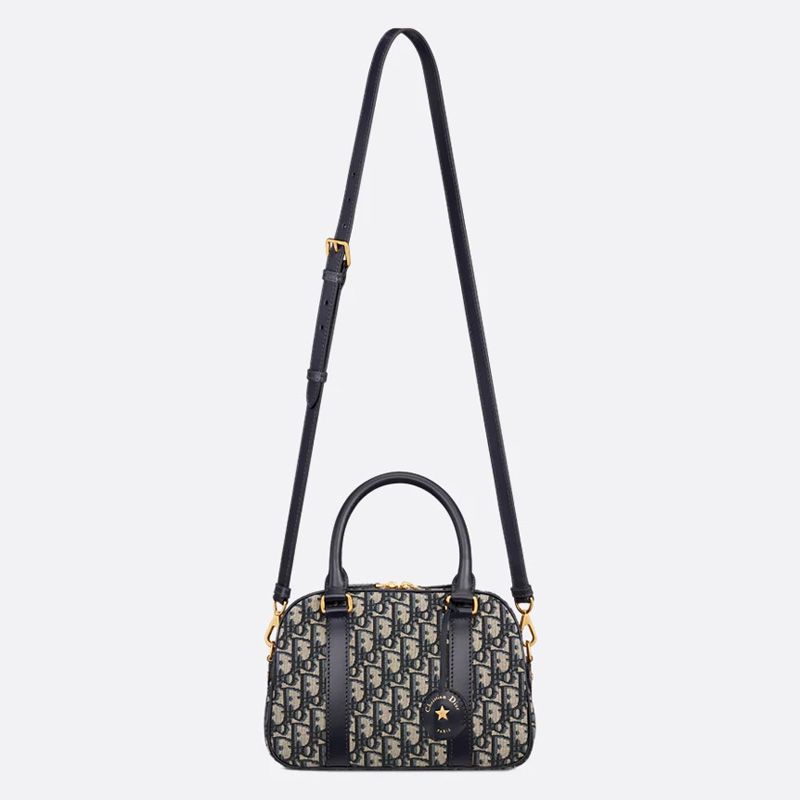 Medium Dior D-Vibe Bowling Bag In Oblique Motif Canvas Blue - Image 5