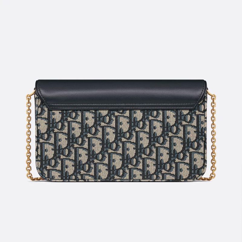 Medium Dior Saddle Pouch with Chain In Oblique Motif Canvas and Smooth Calfskin Blue - Image 2