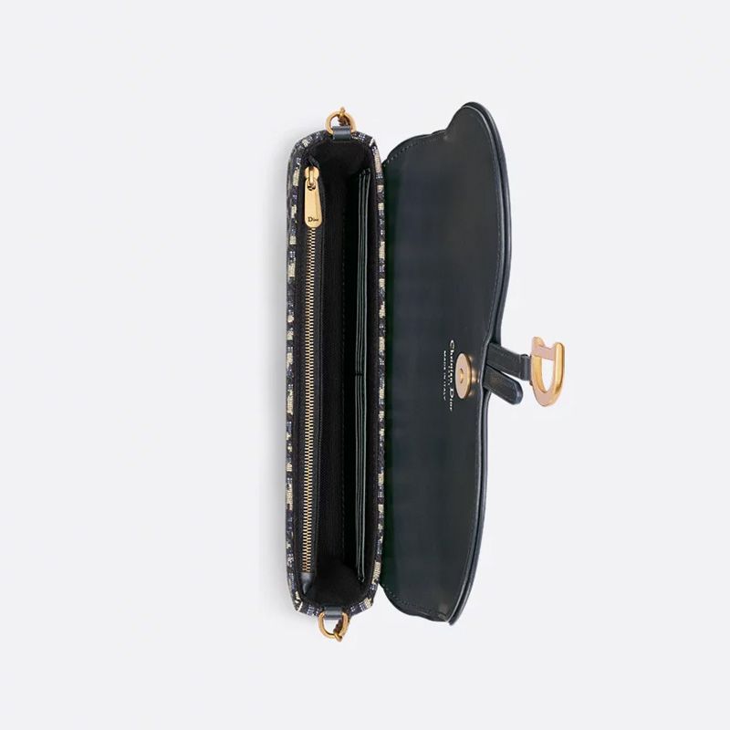 Medium Dior Saddle Pouch with Chain In Oblique Motif Canvas and Smooth Calfskin Blue - Image 4