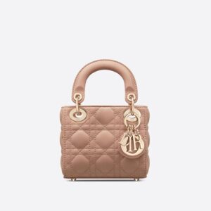 Micro Lady Dior Bag In Cannage Lambskin Apricot