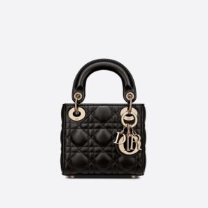 Micro Lady Dior Bag In Cannage Lambskin Black