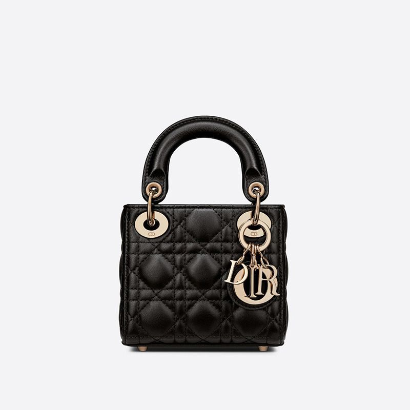 Micro Lady Dior Bag In Cannage Lambskin Black