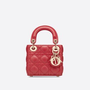 Micro Lady Dior Bag In Cannage Lambskin Red