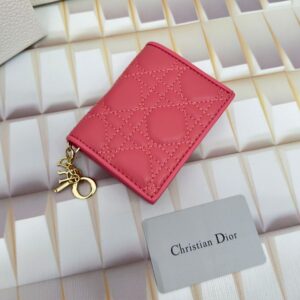 Mini Lady Dior Flap Card Holder Cannage Lambskin Pink