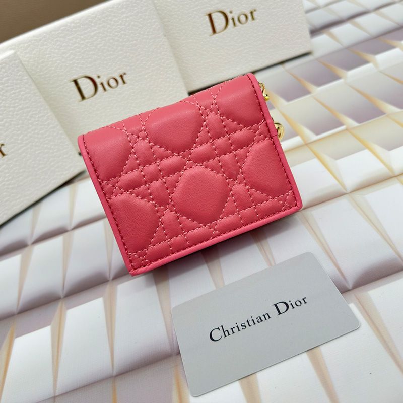 Mini Lady Dior Flap Card Holder Cannage Lambskin Pink - Image 2