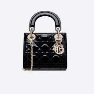Mini Lady Dior Bag In Patent Cannage Calfskin Black