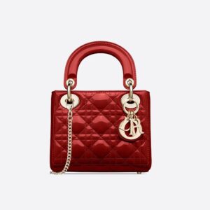 Mini Lady Dior Bag In Patent Cannage Calfskin Red