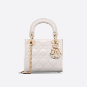 Mini Lady Dior Bag In Patent Cannage Calfskin White